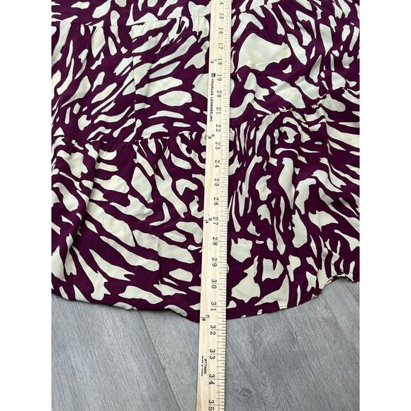 ba&sh Gianna Tiered Skirt Women Lg Burgundy White Geo Print Pleated Back Zip NWT - Picture 2 of 8